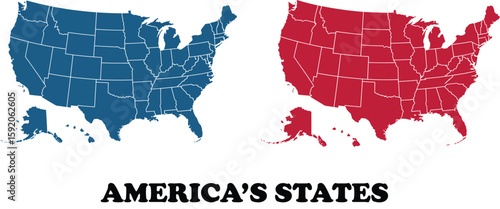 Blue map of the united states of america with state borders on a light gray background illustration view