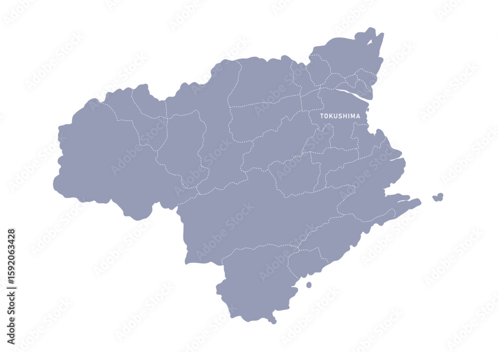 グレー色の日本地図, 徳島県の行政区分付き地図, Gray colored map of Japan, Tokushima prefecture グレー色の日本地図, 徳島県の行政区分付き地図, Gray colored map of Japan, Tokushima prefecture