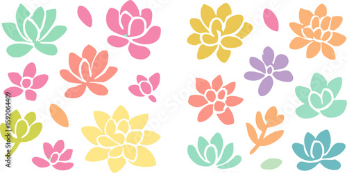 Colorful Succulent Flower Pattern: Pastel Hues Botanical Design Floral Elements.