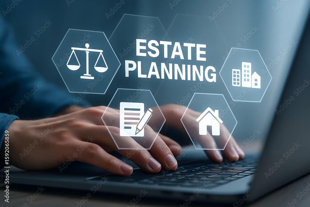 Naklejka premium Digital estate planning concepts with hands typing on laptop