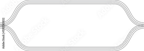 Minimalist black line art frame with curved border, perfect for labels, packaging, and modern design. Symmetrical vector template for clean layouts. Easy to customize for any project.