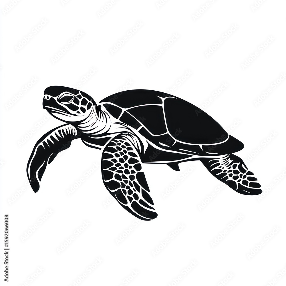 Fototapeta premium Black and white illustration of a sea turtle