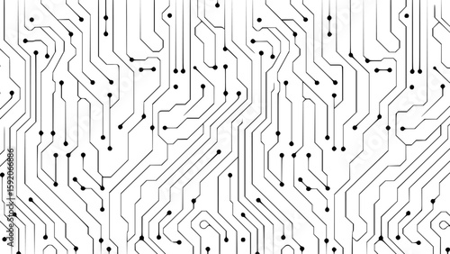 Abstract black and white circuit board technology background seamless pattern