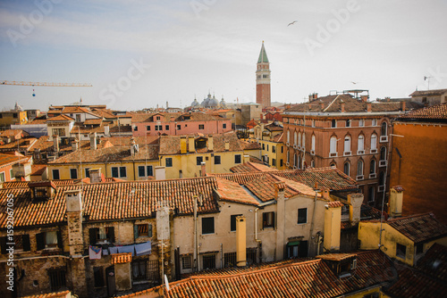 Panoramic view of the tiled roofs of Venice. Italy is typical