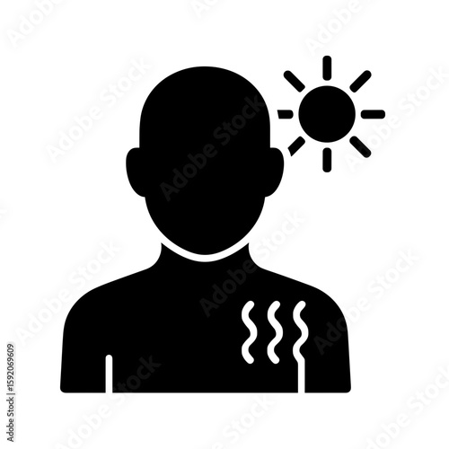 Solid black person with sunburn icon representing sunburn