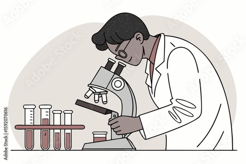 Scientist Engaged in Detailed Microscopic Research Analysis and Experimentation with Lab Equipment and Solutions for Data Collection and Scientific Advancement
