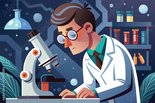 Scientist Examines Data under Microscope in Advanced Lab an Exploration of Scientific Research and Discovery
