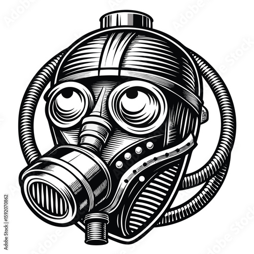 Monochromatic Gas Mask Illustration A Symbol of Protection and Industrial Design With Intricate Detailing and Striking Visual Appeal