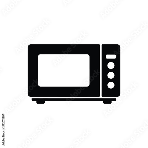 Simple black silhouette icon of a modern microwave oven