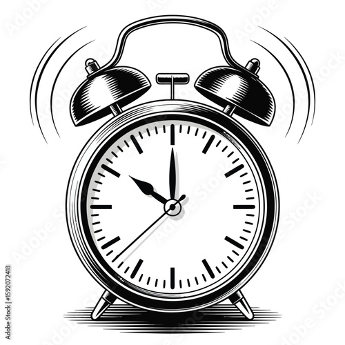 Vintage alarm clock ringing loudly with vibrating motion