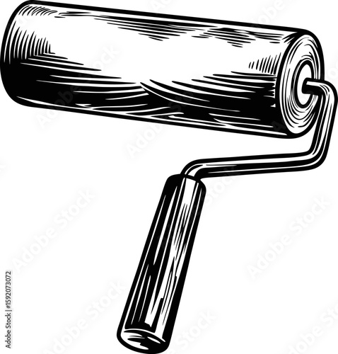 Paint roller tool illustration handheld decorating equipment for painting walls and surfaces home renovation, maintenance concept