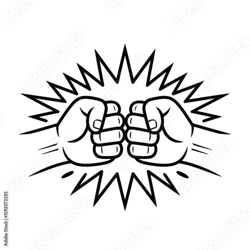 Two fists clashing with bursting energy lines