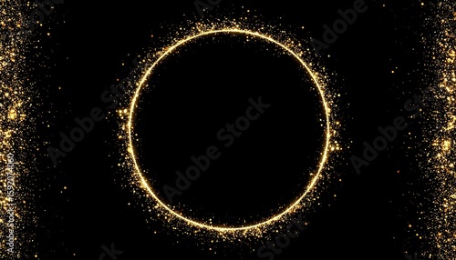 Golden circle frame on black background