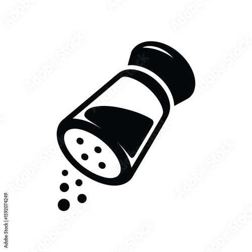 Black and white illustration of a salt shaker dispensing seasoning