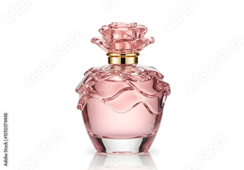 Elegant Pink Rose Perfume Bottle on White Luxury Fragrance, Beauty Product, Floral Scent, Design.