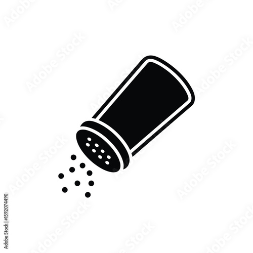 Black and white illustration of a salt shaker dispensing seasoning