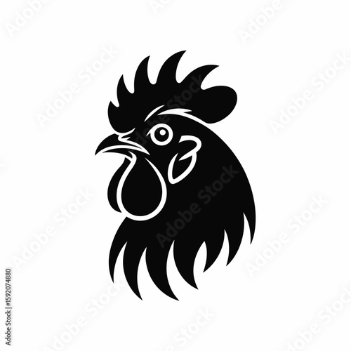 Bold black silhouette of a rooster s head