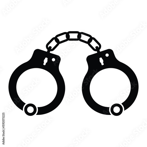 Iconic silhouette of metal handcuffs linked by a chain