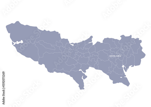 グレー色の日本地図, 東京都の行政区分付き地図, Gray colored map of Japan, Tokyo 