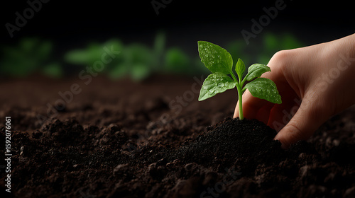 Nurturing growth planting a seedling in fertile soil close-up nature calm environment inspirational concept
