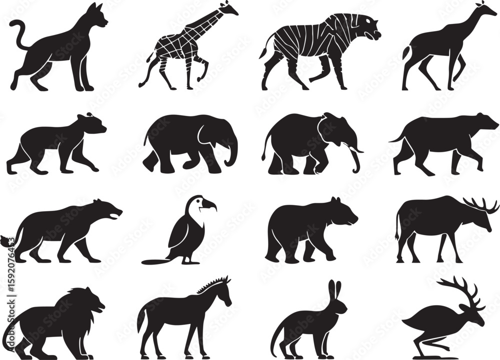 Obraz premium Vector cartoon animals icon set with white background 
