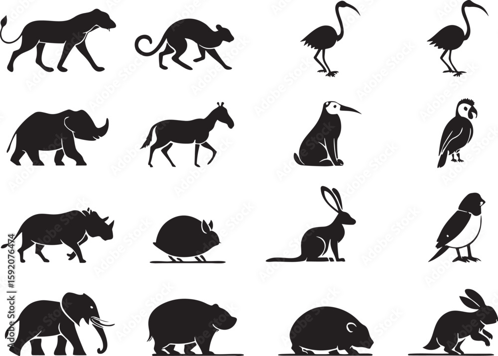 Naklejka premium Vector cartoon animals icon set with white background