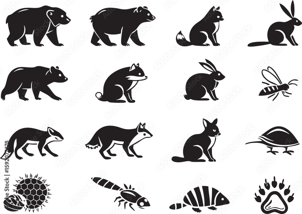 Obraz premium Vector cartoon animals icon set with white background 