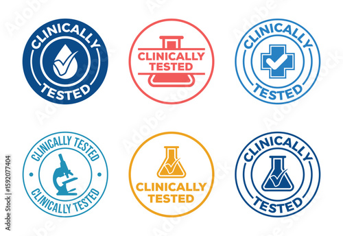 Six Clinically Tested Badges Showcasing Product Safety and Scientific Validation Graphic Elements