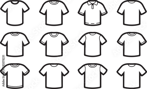 "T-shirt Icon Set: A Collection of 12 Monochrome Line Art Designs"