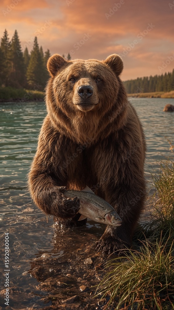 Obraz premium brown bear in the water