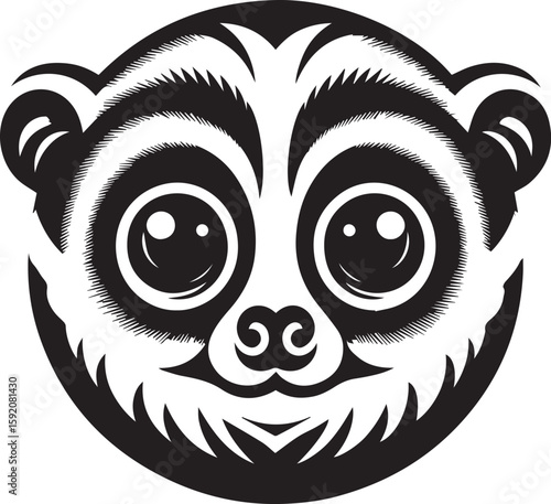 Cute Slow Loris Face Illustration Black and White