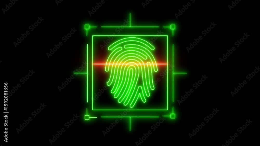 Sci-Fi Fingerprint Scanning Animation with HUD Elements,fingerprint scanner hud icon animation on black background.Biometric Fingerprint Identification HUD Animation.
