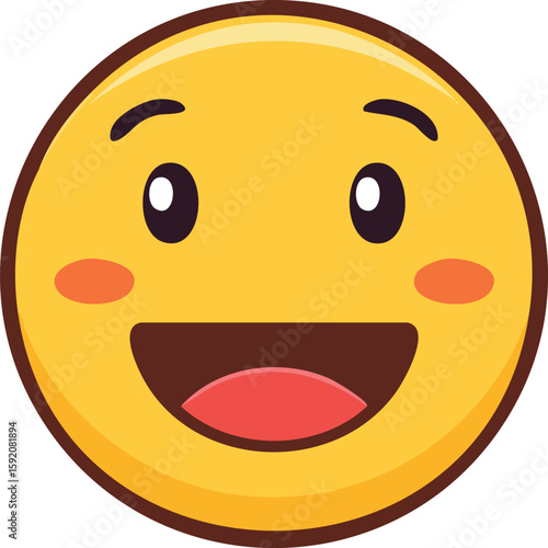 A cheerful, cartoon-style emoticon with a wide, joyful smile and rosy cheeks.