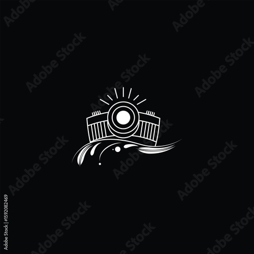 ilustration line camera vintage logo design