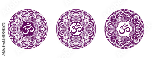 Spiritual Om Symbol Vector – Hindu & Buddhist Mandala, Chakra, and Meditation Design Elements from India