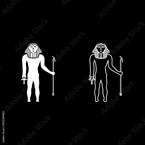 Egypt pharaoh Tutankhamen King Tut set icon white color vector illustration image solid fill outline contour line thin flat style