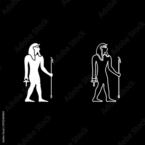 Pharaoh Egypt Tutankhamen King Tut set icon white color vector illustration image solid fill outline contour line thin flat style