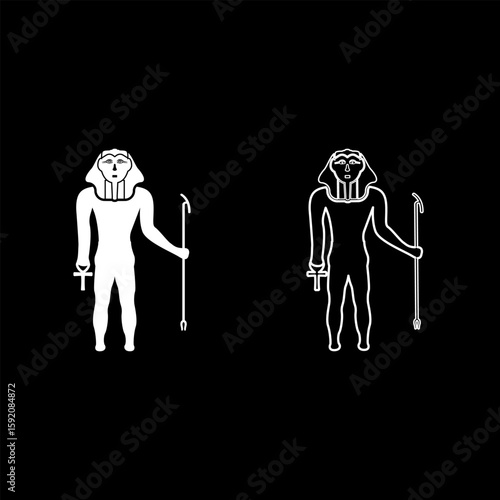 Pharaoh Egypt Tutankhamen King Tut set icon white color vector illustration image solid fill outline contour line thin flat style