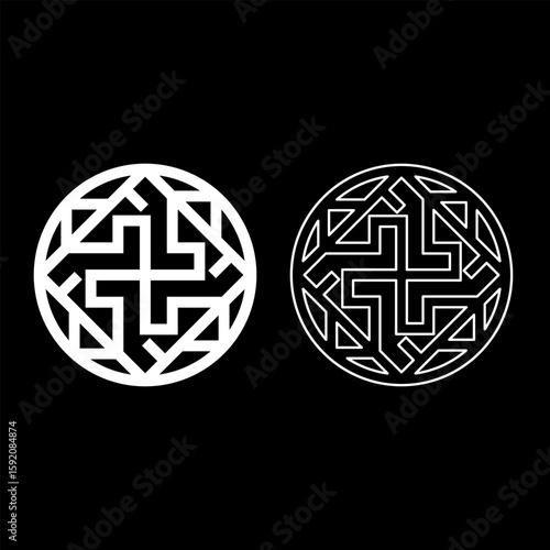 Valkyrie symbol sign slavic pagan set icon white color vector illustration image solid fill outline contour line thin flat style