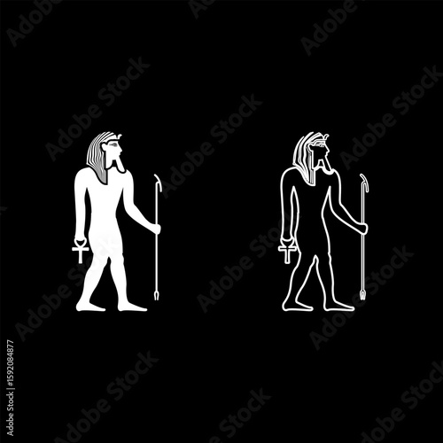 Egypt pharaoh Tutankhamen King Tut set icon white color vector illustration image solid fill outline contour line thin flat style