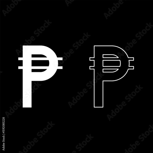 Filipino Peso sign symbol currency set icon white color vector illustration image solid fill outline contour line thin flat style