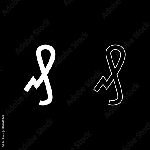 Pfennig German penny sign glyph money symbol set icon white color vector illustration image solid fill outline contour line thin flat style