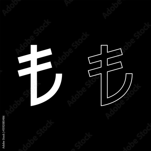 Turkish lira currency symbol money set icon white color vector illustration image solid fill outline contour line thin flat style