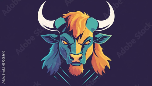 Vector illustration of a fierce bull or bison head