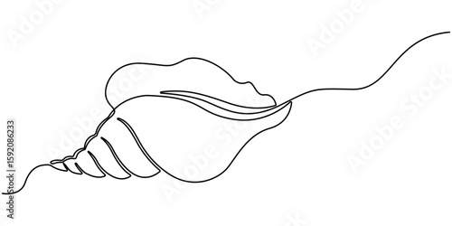 Continuous one line drawing of conch snail shell. Marine animal concept continuous line art. Single line art. Conch snail seashell in simple linear style. Editable stroke. Doodle Vector illustration