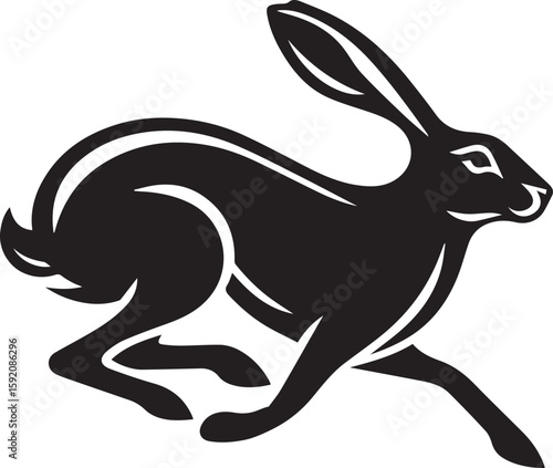 Black Silhouette of a Running Hare or Rabbit in Motion