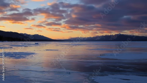 Wallpaper Mural Frozen lake at sunset with mountains Torontodigital.ca
