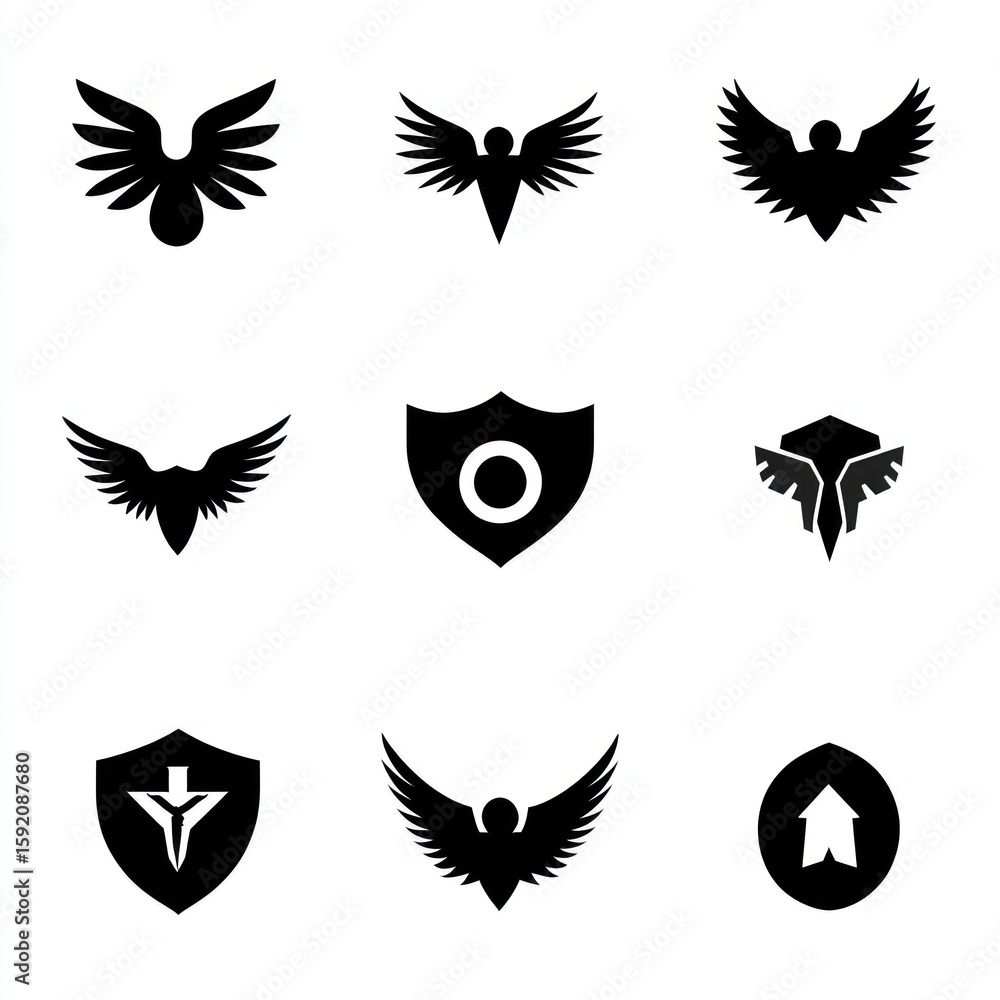 Fototapeta premium Nine black silhouette emblems