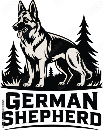 Artistic german shepherd dog portrait with vibrant colors and detailed lines