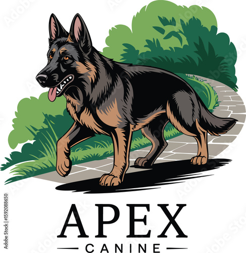 Majestic german shepherd dog digital vector illustration with vibrant color palette